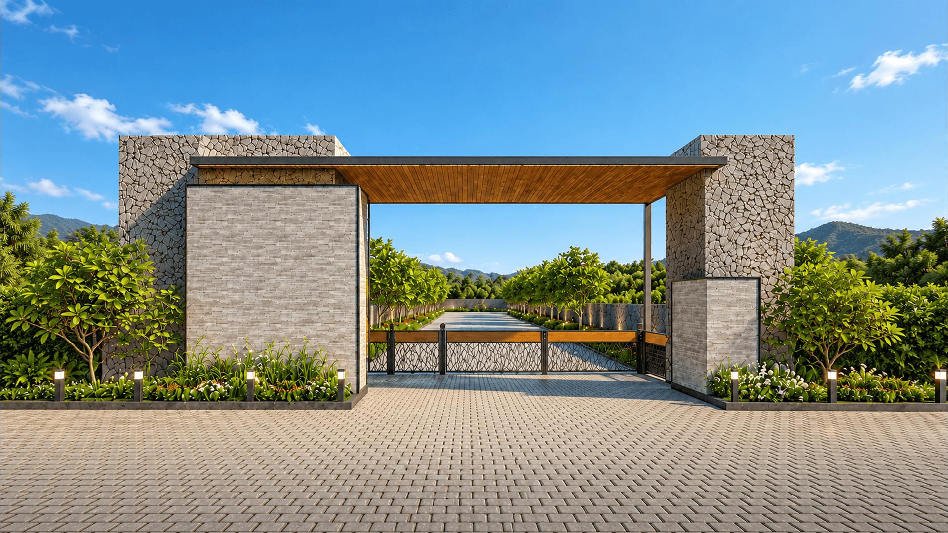 Architectural visualisation of the Kaamdheno Phase 2 entrance